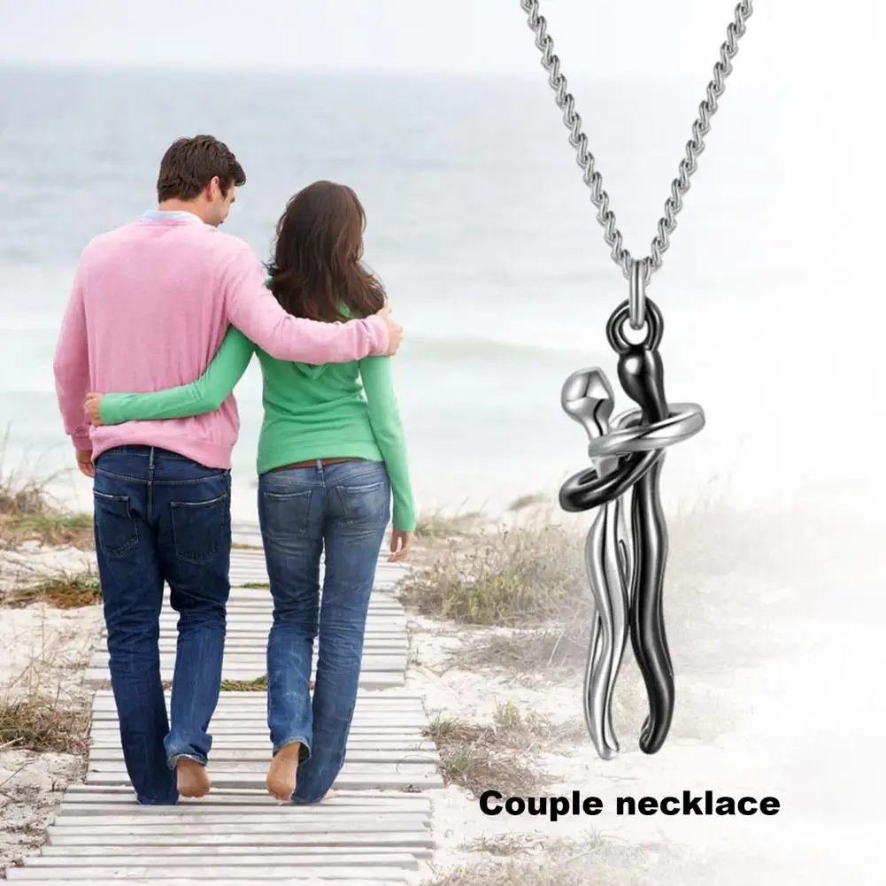 Hug Necklace Couple Necklace Embrace Couple Pendant Necklace Set for Him Her Hip Hop Punk Lovers Hug Jewelry for Anniversary 5