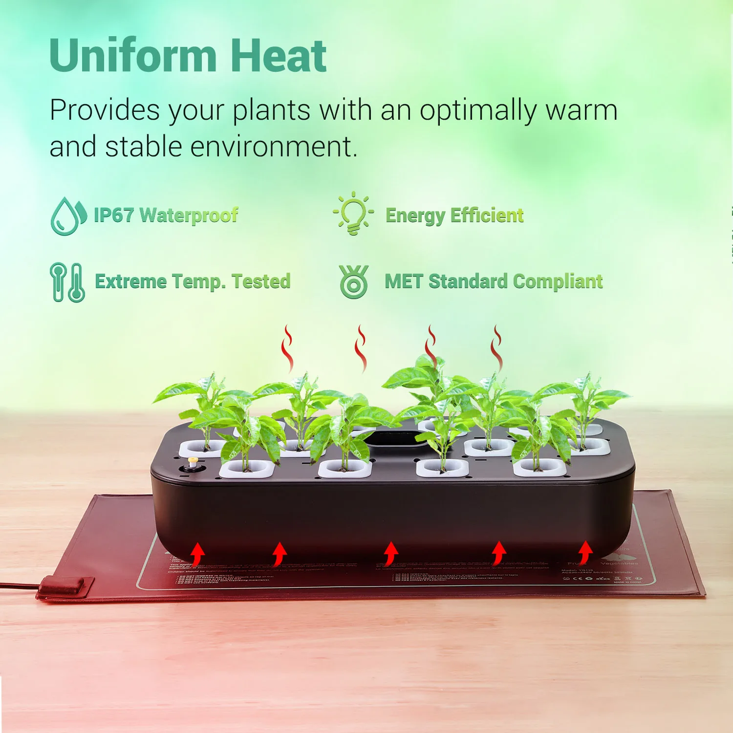 LERWAY Indoor Garden Seedling Heating Mat IP67 Waterproof Hydroponics Cultivation Fish Tank Heating Pad with Thermostat EU Plug