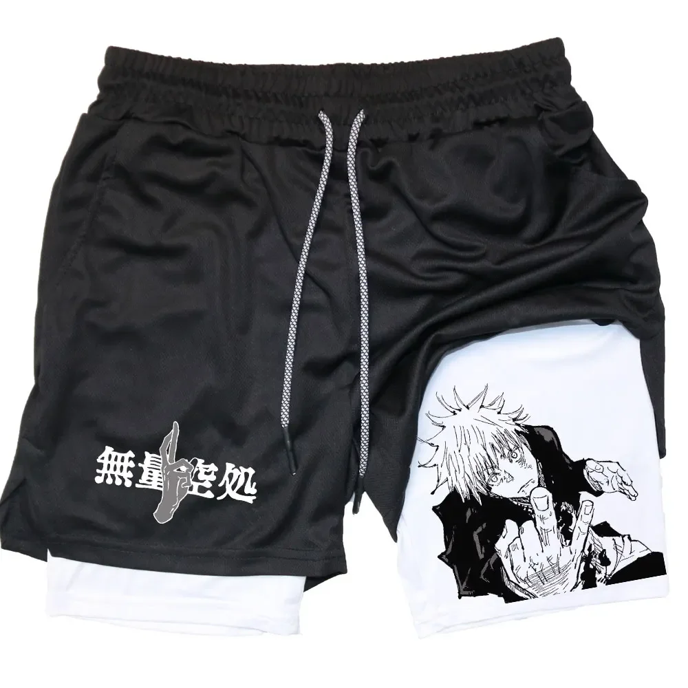 Anime 2 In 1 Compression Shorts Gojo Satoru Print Performance Sportswear Men GYM  Training Workout Male Fitness Sport Shorts 6