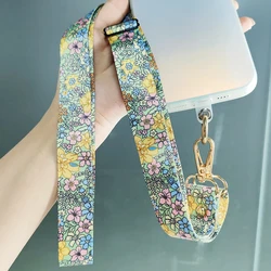Floral Adjustable Crossbody Phone Lanyard with Anti - Lost Clip - Polyester / Nylon (Green)