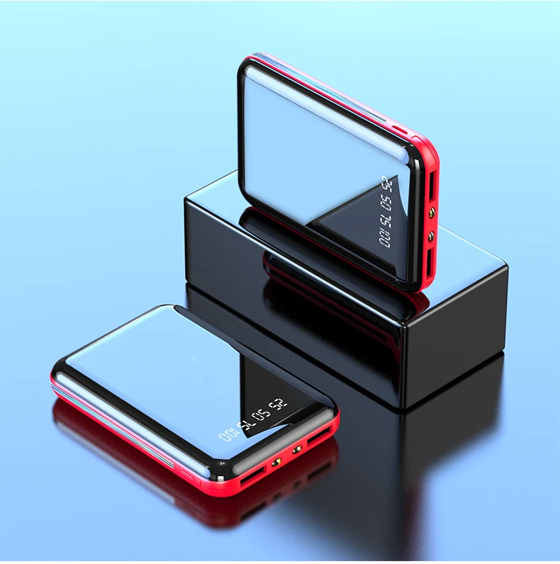 Mini Power Bank 20000mAh Portable Charger Mirror Screen LED Digital Display Powerbank External Battery Pack For iPhone 14 13 12