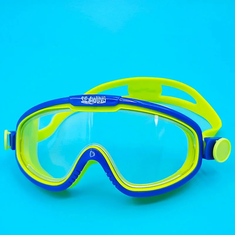 Hot selling children's large frame swimming goggles for foreign trade, waterproof, anti fog, flat light, and colorful goggles 3