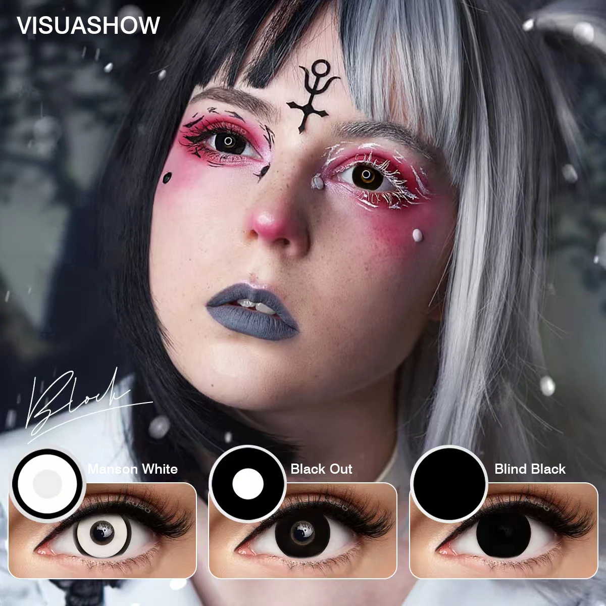 Vibrant Cyan Mesh White Colored Contact Lenses for Dramatic Cosplay & Halloween