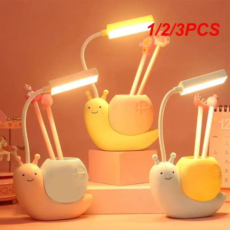 북유럽 귀여운 달팽이 책상 램프, USB 충전 펜꽂이 램프, 어린이 LED 야간 조명 독서 램프, 펜 정리함 테이블, 1 개, 2 개, 3 개