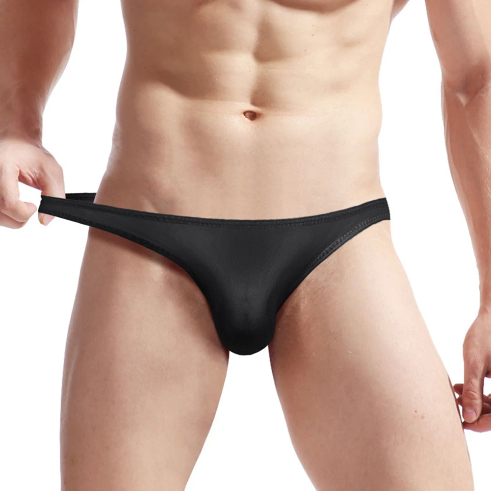 Men’s Ice Silk Thong Panties Stretch Erotic Lingerie Soft Pouch G-string Ultra Thin Breathable Underpants Comfort Brief Hombre
