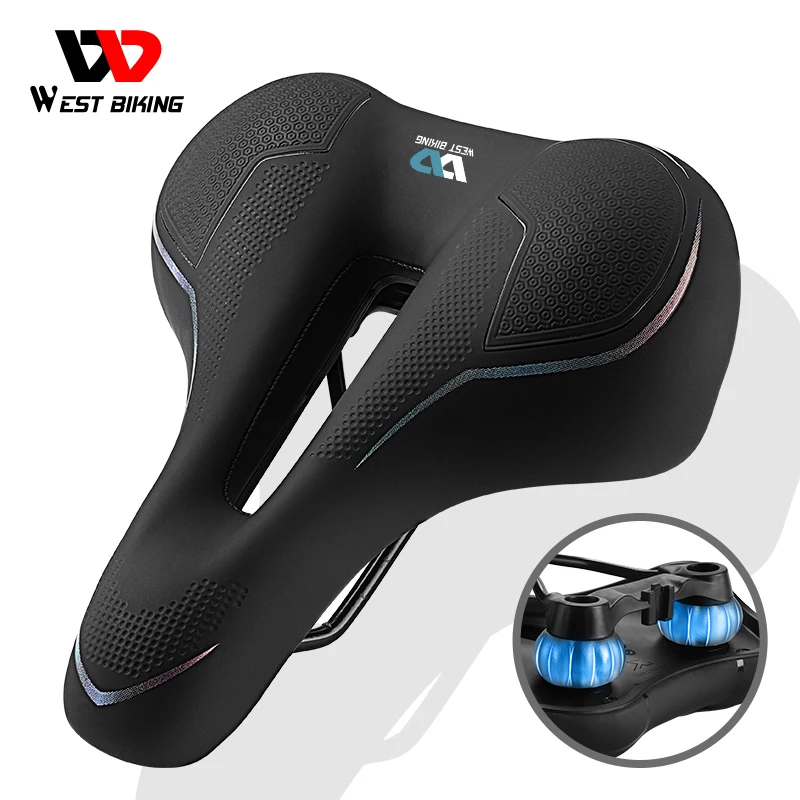 WEST BIKING Thicken Bicycle Saddle Comfortable Shockproof Cycling Seat Hollow Non-slip Soft Cushion Travel MTB Road Bike Saddle