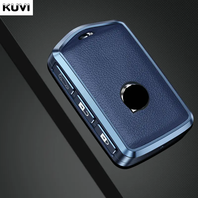 Premium Metal & Leather Car Key Case Cover - Elegant Remote Holder Protector Keychain
