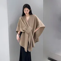 Pure Color Winter Wrap Cowl Neck Scarf Women's Fashion High-End Woolen Knitted Cardigan Coat Elegant Business Style