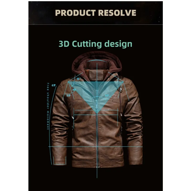 남성용 브랜드 기능 후드 지퍼 오토바이 가죽 재킷, PU 가죽 재킷, 가을 코트, 플러스 사이즈 S-3XL, 직송 2024