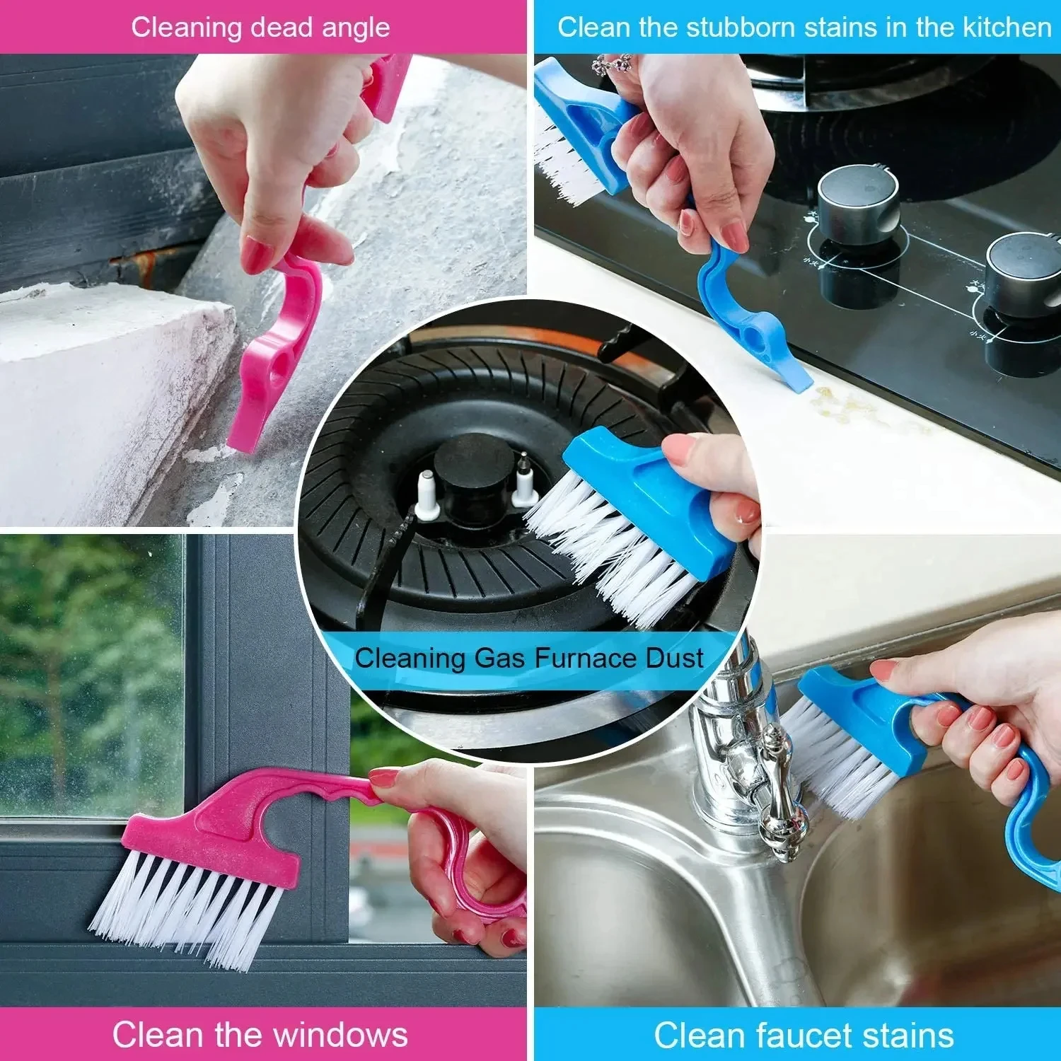 1/3pcs Multipurpose 2-in-1 Windows Gap Cleaning Brush & Flat Shovel, Household Cleaning Tool for Kitchen, Bathroom, Toilet