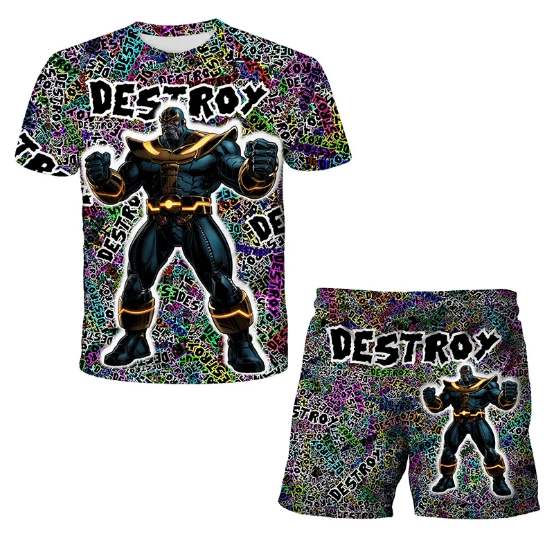 

Marvel Heroes Halloween Costume for Kids Clothes Girls Graphic T-Shirt Thanos Children's Boy Clothing Suit Matching Set T-shirts