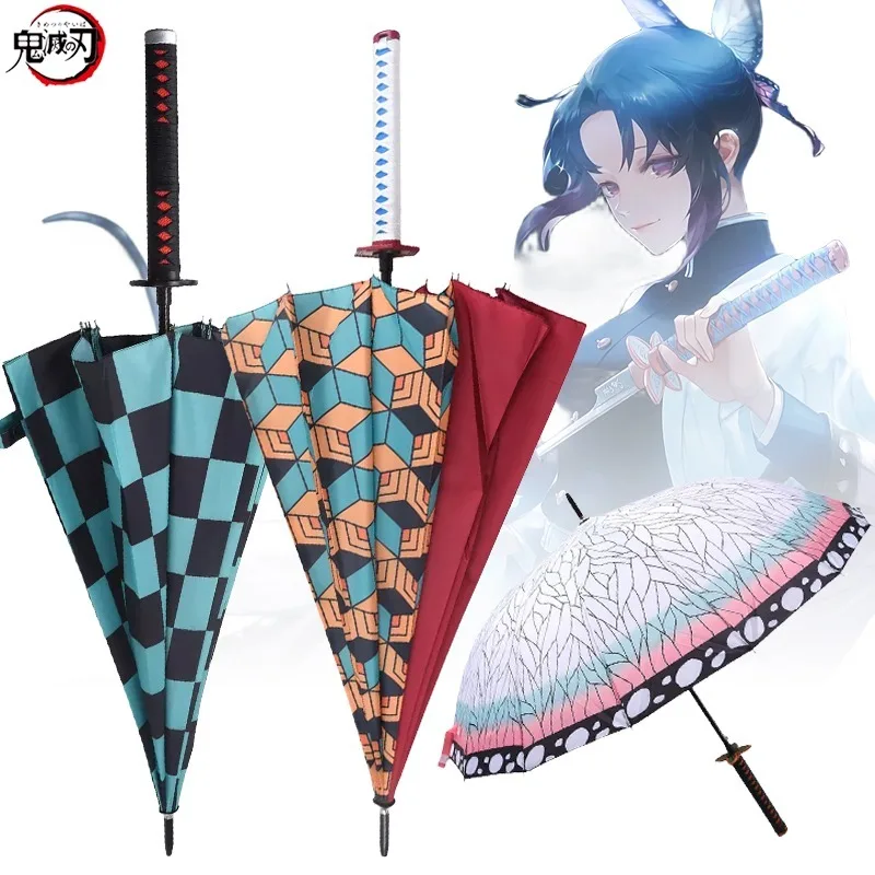 Anime Demon Slayer Katana Ombrello Grande Lungo Soleggiato Parasole Kimetsu No Yaiba Tanjirou Shinobu Samurai Sword Katana Ombrello Regalo
