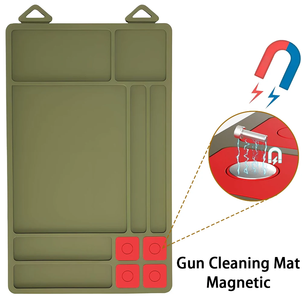 Gun cleaning mat Magnetic Gun Maintenance Repair Pad with Trays for Small Parts Anti-Slip Rubberized Protective Workbench Mat