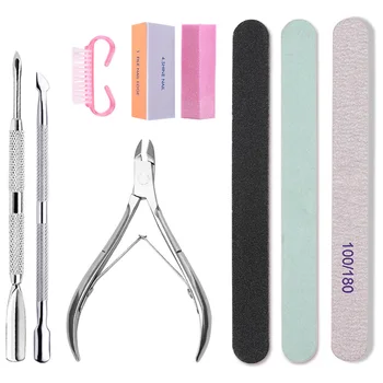 Nail Art Sand File Buffer Spugna Blocco Pennello Set di lime per unghie con tagliaunghie Forbici Rimozione della pelle morta Cura Kit manicure Strumenti