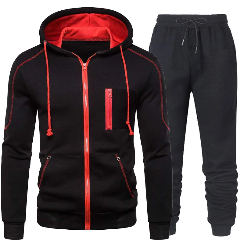 New ArrivalMen's Zipper Hoodie Solid jacket and sweatpants two-piece men's casual sports suit