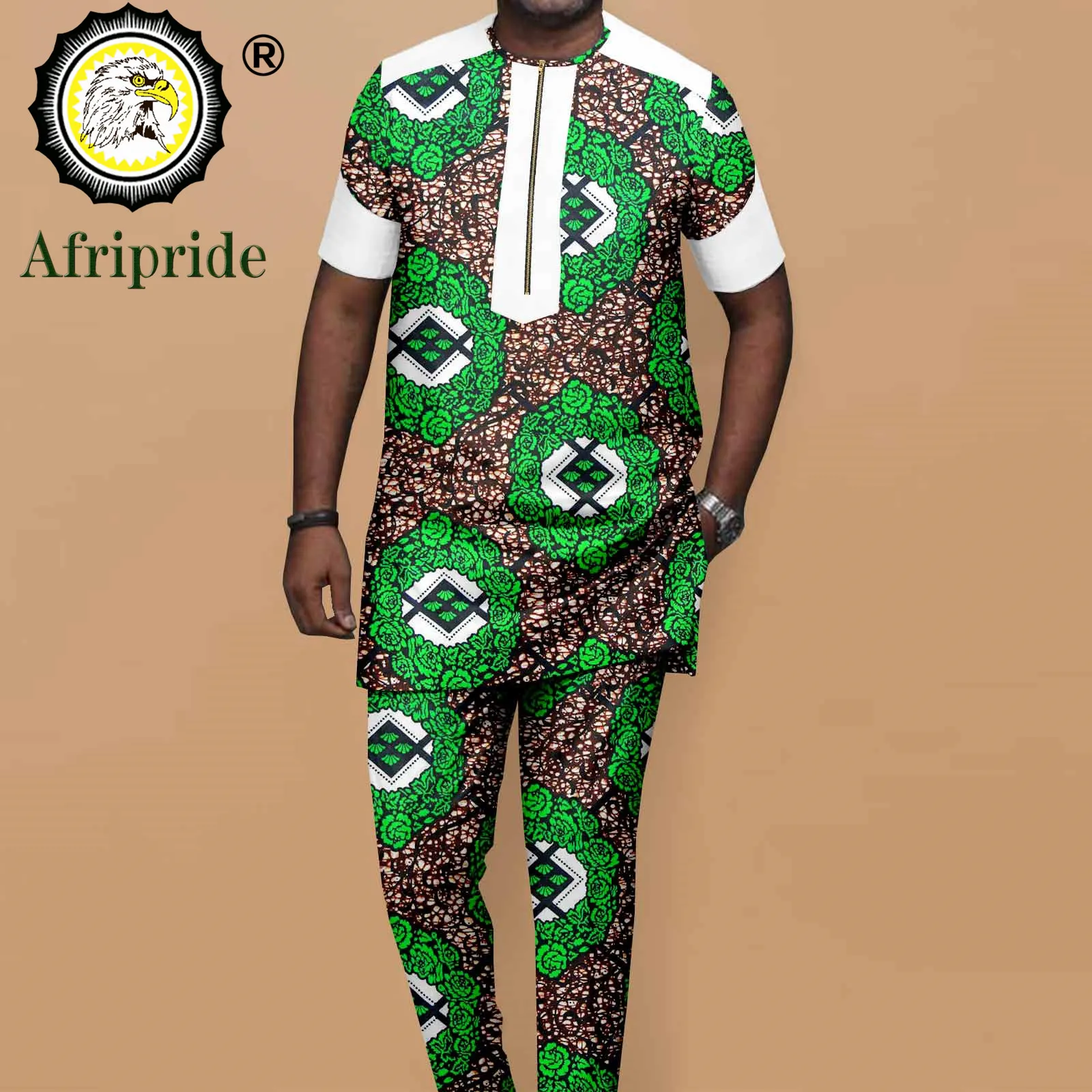 African Tracksuit for Men Dashiki Print Shirts and Ankara Pants Tracksuit Tribal Outwear Plus Size Casual Clothes A2216031 african clothes for men zip shirts and ankara pants 2 piece set dashiki outfits tribal tracksuit bazin riche outfits a2216073