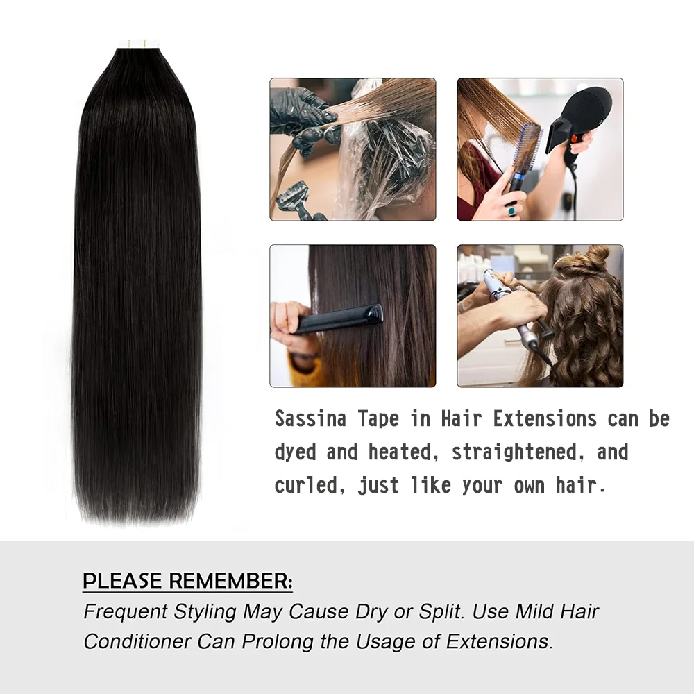 Silky Straight Tape In Hair Extensions Human Hair Natural Black Brazilian Real Human Tape In Extensions For Women