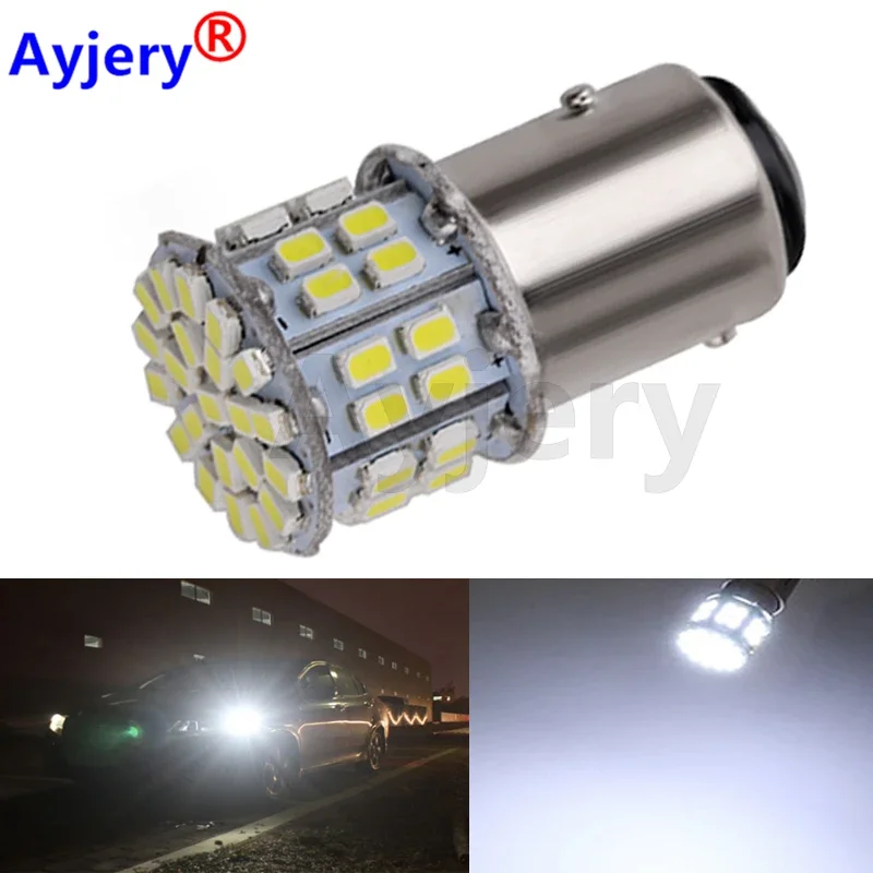 

AYJERY 2pcs BA15S P21W S25 1156 50 SMD 1206 DC 12V 24V 1157 BAY15D LED Car Brake Parking Tail Lights Reserve Fog Lamps White