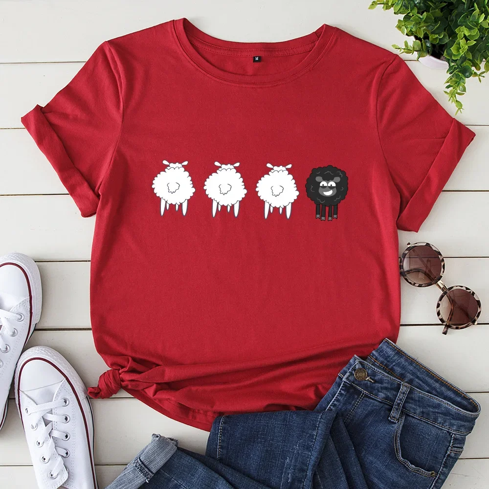2024 Summer Female Tees Sheep Graphic T Shirts Short Sleeve T-Shirt Women's Tops Oversized Cotton Tshirt Women Clothing 4