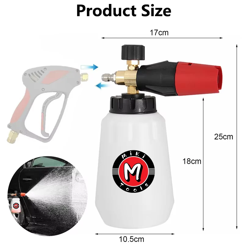 Pressure Washer Foam Cannon Adjustable Foam Nozzle Thick Plastic Wide Neck Foam Cannon with 1/4 Quick Connector Car Washing 1 L 3