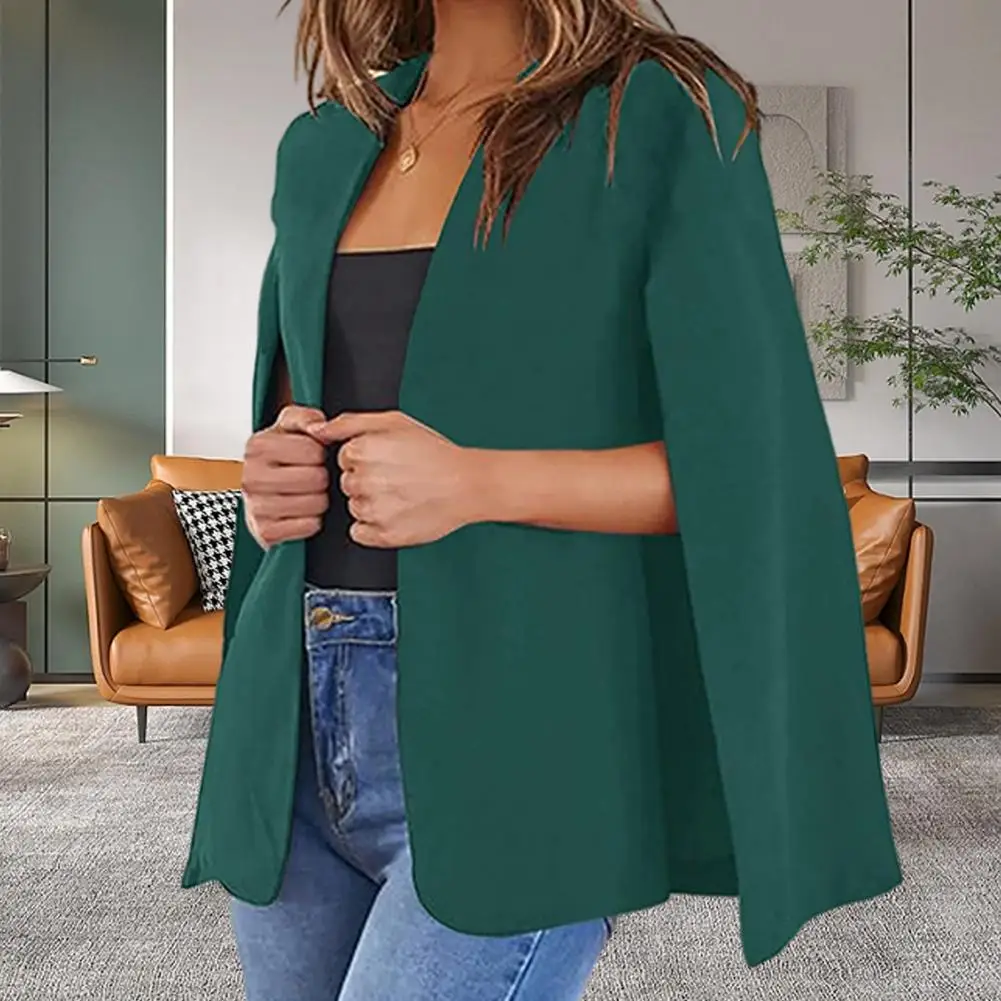 

Spring Autumn Women Collarless Split Sleeve Cloak Suit Coat Office Lady Solid Color Open Front Casual Loose Outerwear Soft Tops