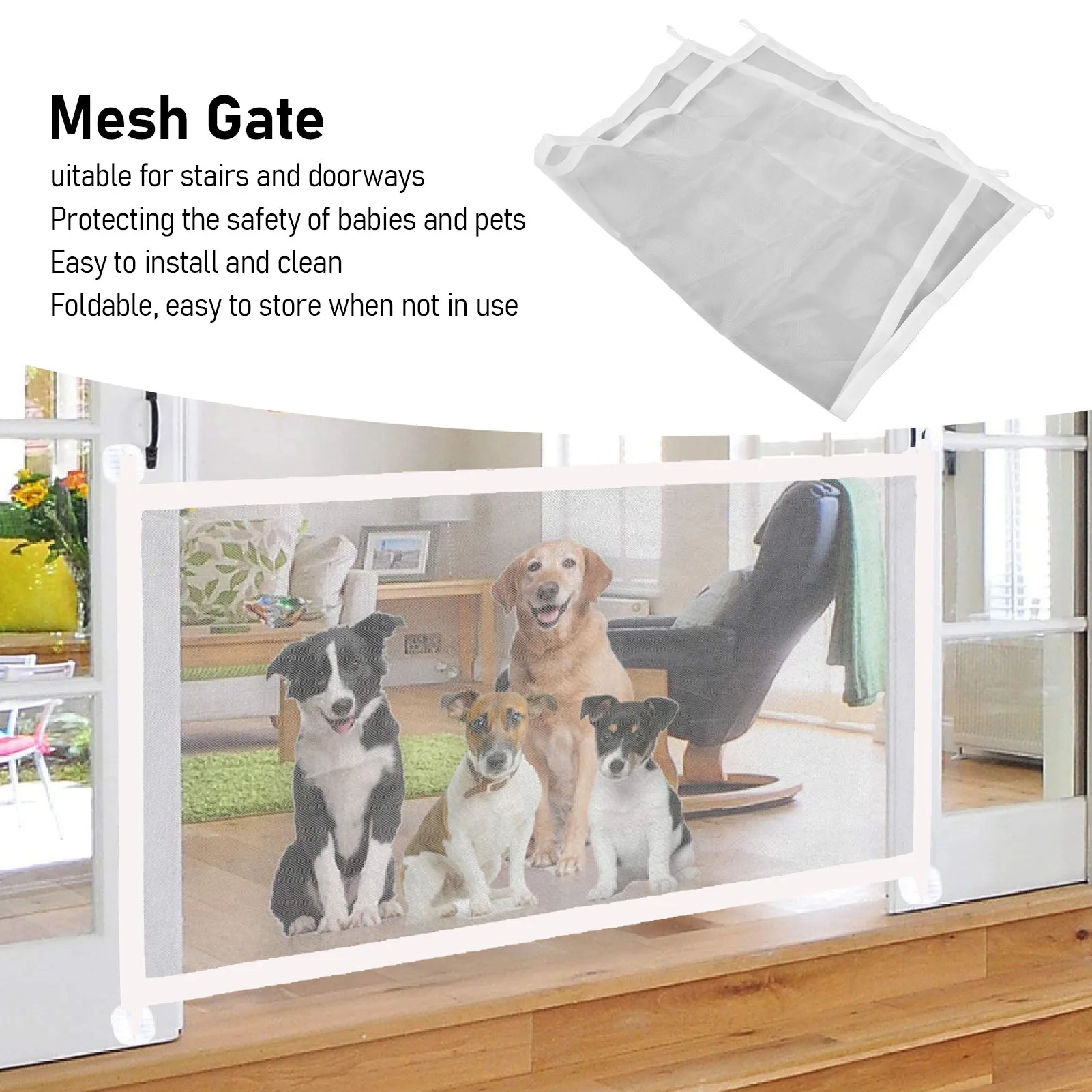 Child Safety Gate Mesh Gate No Drilling Foldable Portable Mesh Baby Dog Safety Fence for Doorway Stairway Stair