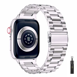 Premium Stainless Steel Metal Strap for Apple Watch - Elegant Wristband Bracelet (Starlight and tool)