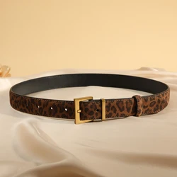 Luxury Women's Genuine Leather Belt with Square Alloy Buckle - 100cm (Leopard print B)