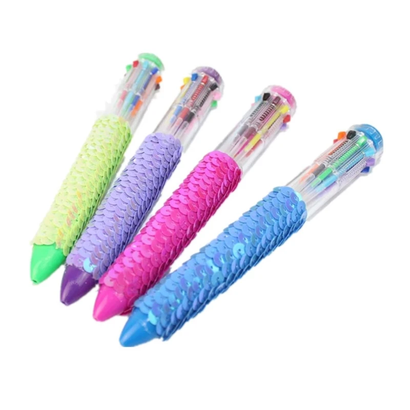 

4x/Set 10-in-1 Multicolor Ballpoint Pen Retractable Ballpoint Pen 0.7mm Shuttle Pen Writing Pen Office School Supplies