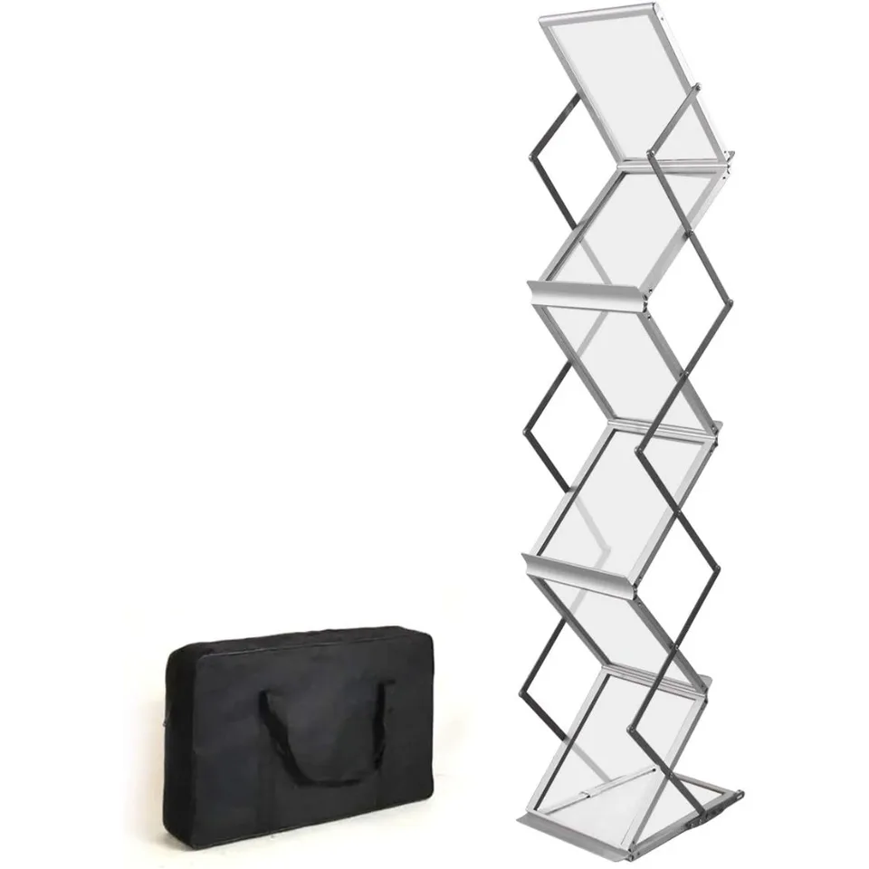 Portable Aluminum Magazine Rack with 6 Pockets