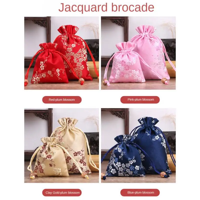 1Pcs Flower Embroidery Wedding Gift Bags New Year Traditional Brocade Drawstring Storage Pouches Fabric Package 2