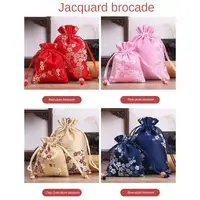 1Pcs Flower Embroidery Wedding Gift Bags New Year Traditional Brocade Drawstring Storage Pouches Fabric Package 2