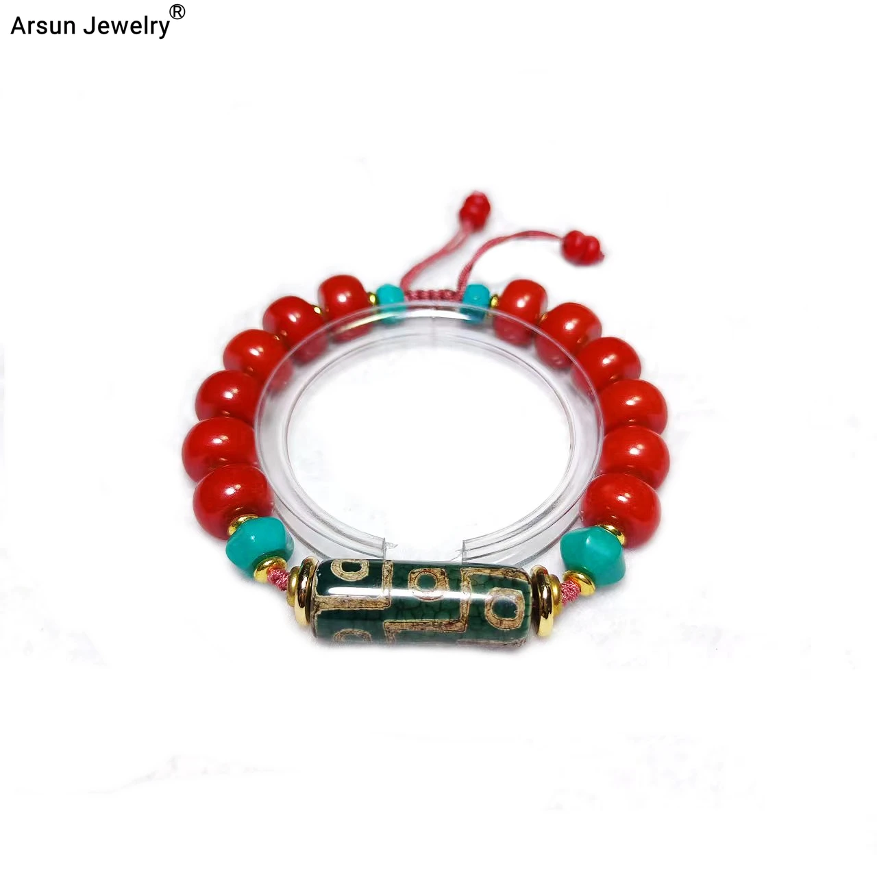 Dragon Lent Doppa tbetano Dz Bead Braccale con perlne 8