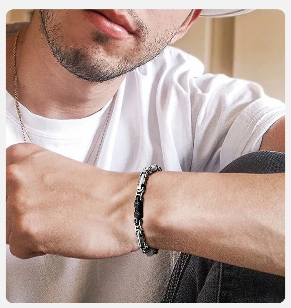 Vnox 6mm coole byzanti nische Armbänder für Männer Jungen, schwarz silber Farbe Edelstahl Glieder kette Armband, Punk Rock HipHop Schmuck – Detail 2