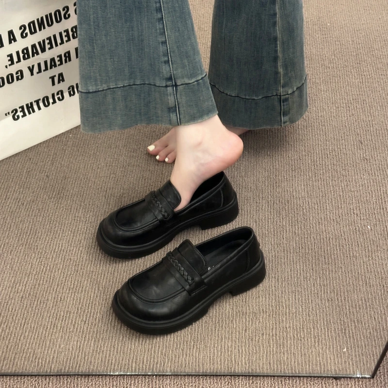 Aphixta New Weave Dec Woman Loafers Flats Shoes Sewing Round Toe Shallow Women's Shoes Classic Brown Spring Daily Footwear