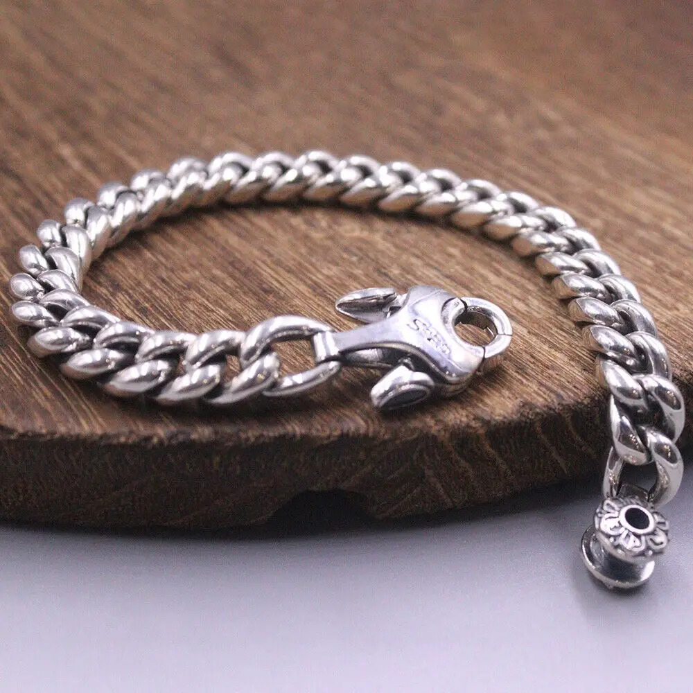 

7.87inch Real 925 Sterling Silver Curb Link Chain Bracelet Men 9mm Width Unique