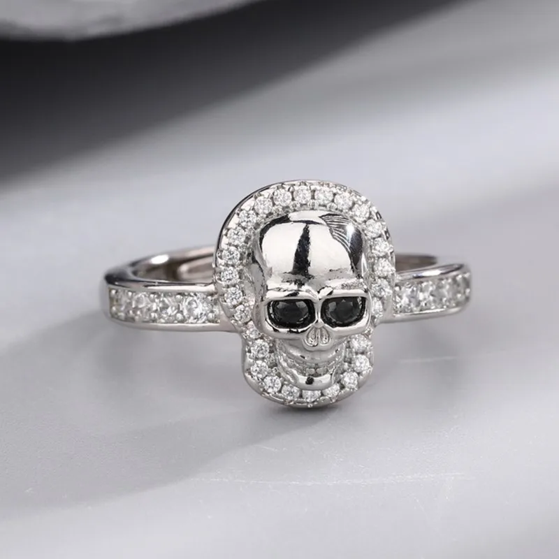 Vintage Gothic Death Skull Skeleton Cocktail Ring for Women Men Shiny CZ Hip Hop Halloween Funny Rings Party Jewelry Gifts