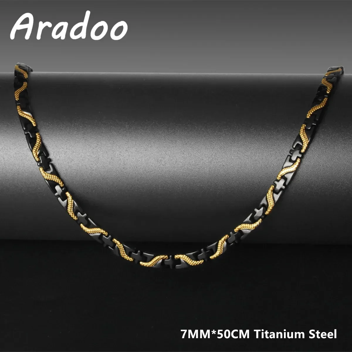 ARADOO Titanium Steel Dragon Necklace Sleep Aid Magnetic Therapy Germanium Necklace Cross Collar