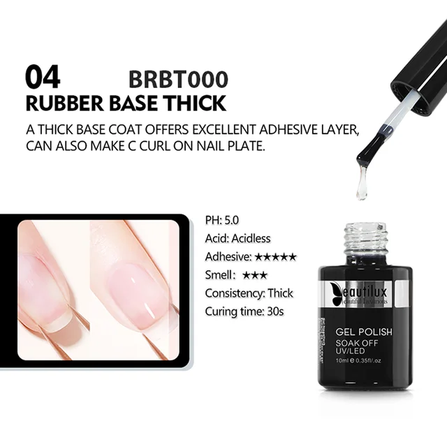 Beautilux Primer Rubber Base Top Coat Velvel Matte Top Coat Nail Art Degisn Clear Blossom Blooming Gel Foil Transfer Gel 10ml Rubber Base Thick