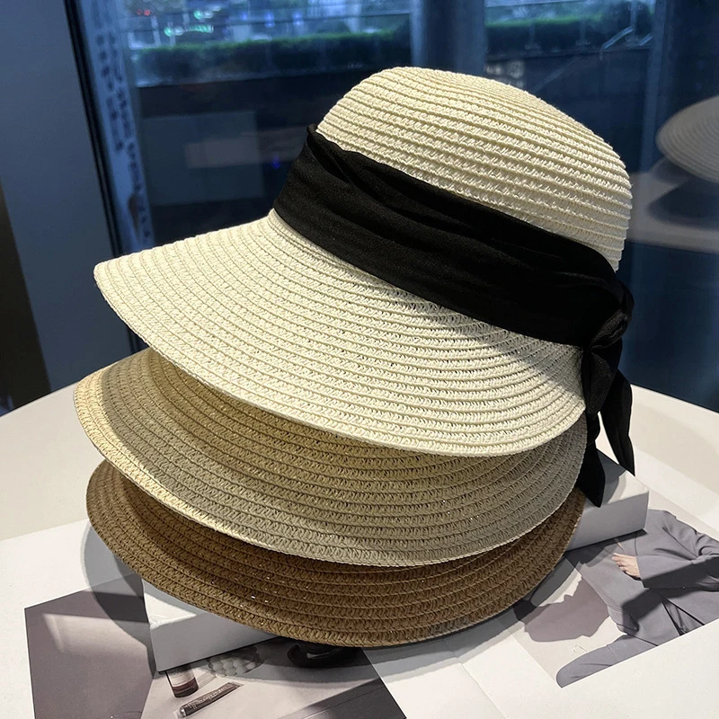 Summer Beach Sunshade Straw Hat Women's Beach Vacation Sunscreen Hat Big Brim Straw Knitted