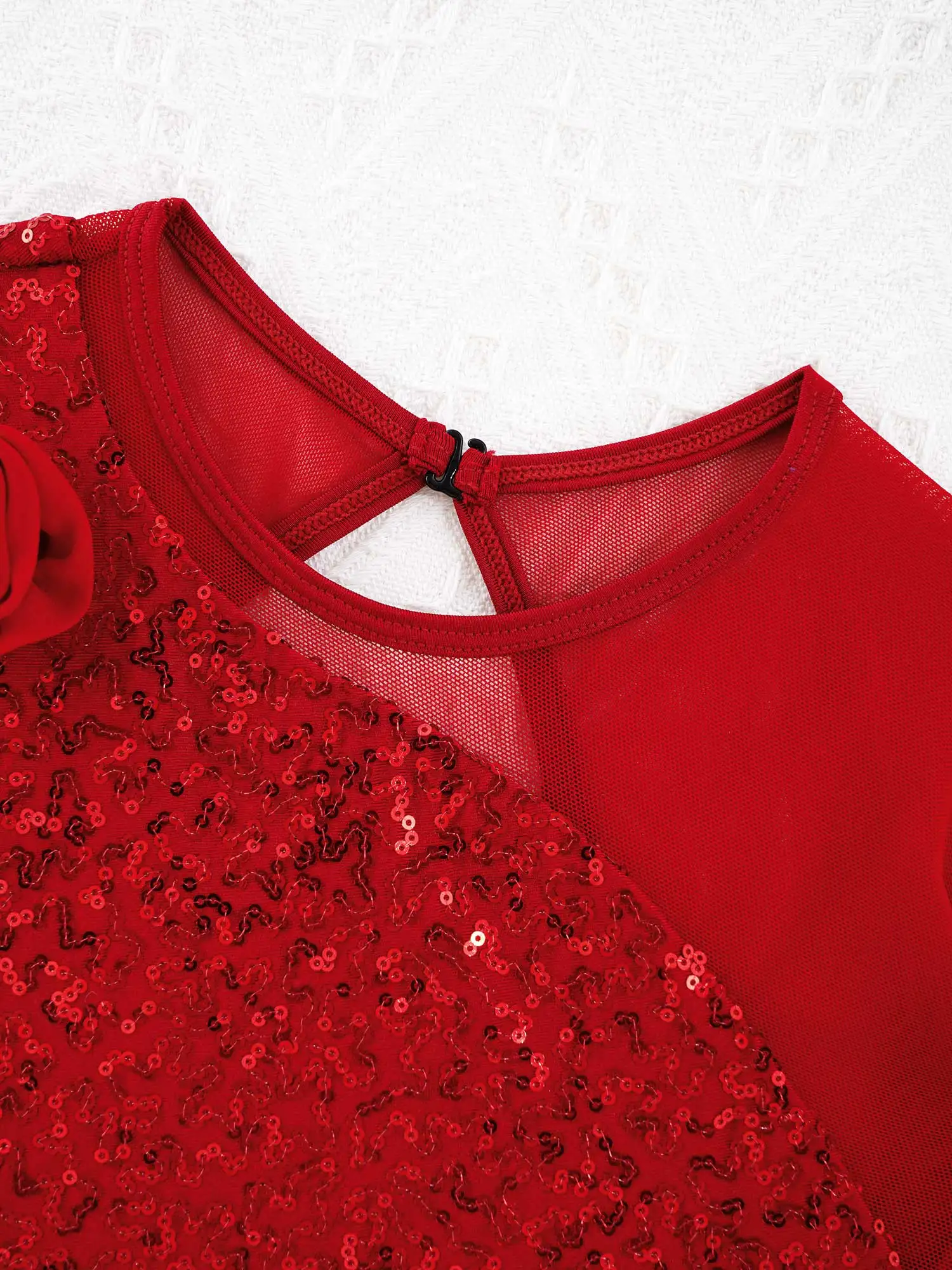 Kinder Mädchen Pailletten Gymnastic Eiskunstlauf Kleid Sheer Mesh Lange Ärmel Tüll Rock Trikots Kleid Leistung Kostüme – Detail 13