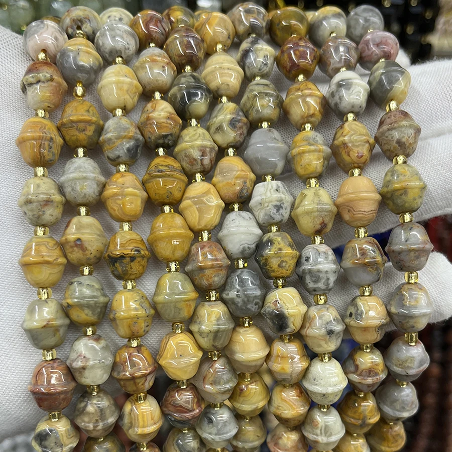 

Natural Stone Crazy Agate Handmade Faceted Small Bell Loose Beads For DIY Jewelry Making Bracelet Necklace 10x11mm