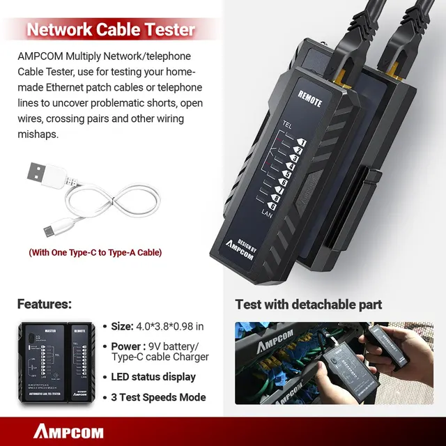 Juego de herramientas de prueba Lan crimpadora RJ45, pelacables Ethernet, herramienta de perforación, conectores RJ 45 RJ11, juego de reparación de cableado 12 en 1 - Image 3