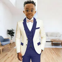 Ensemble de costume formel ivoire pour garçon, 3 pièces (veste + gilet + pantalon), revers cranté, smoking pour enfants de 2 à 16 ans, pour mariage, bal de promo, fête 5