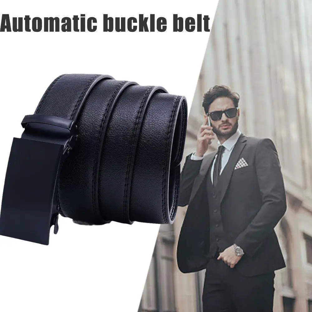 

124 Cm Men Automatic Buckle Belt Black Slide Buckle Easy To Remove Stylish Wear Comfortable Gift For Boyfriend Birthday Gif U3N8