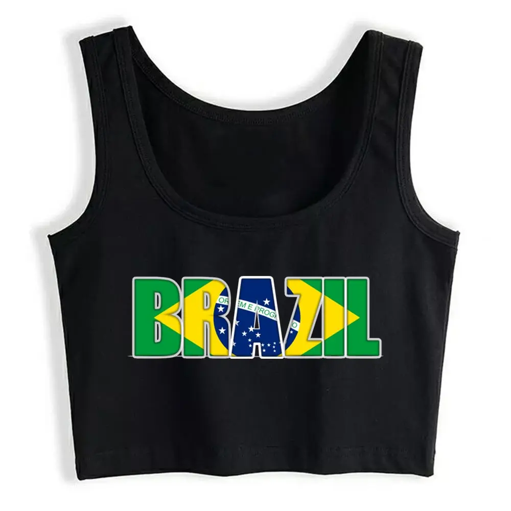 

New Crop Top Female Brazil Inscription Fashion White Print Tops Women
