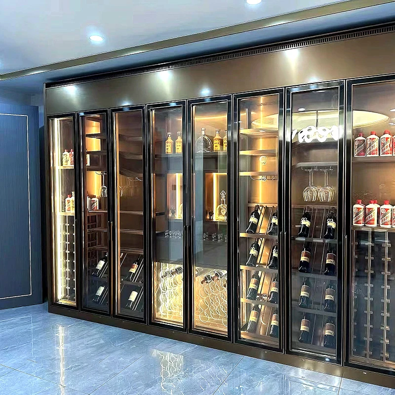 High end stainless steel wine cabinet, constant temperature and humidity cigar cabinet, wine cabinet combination glass