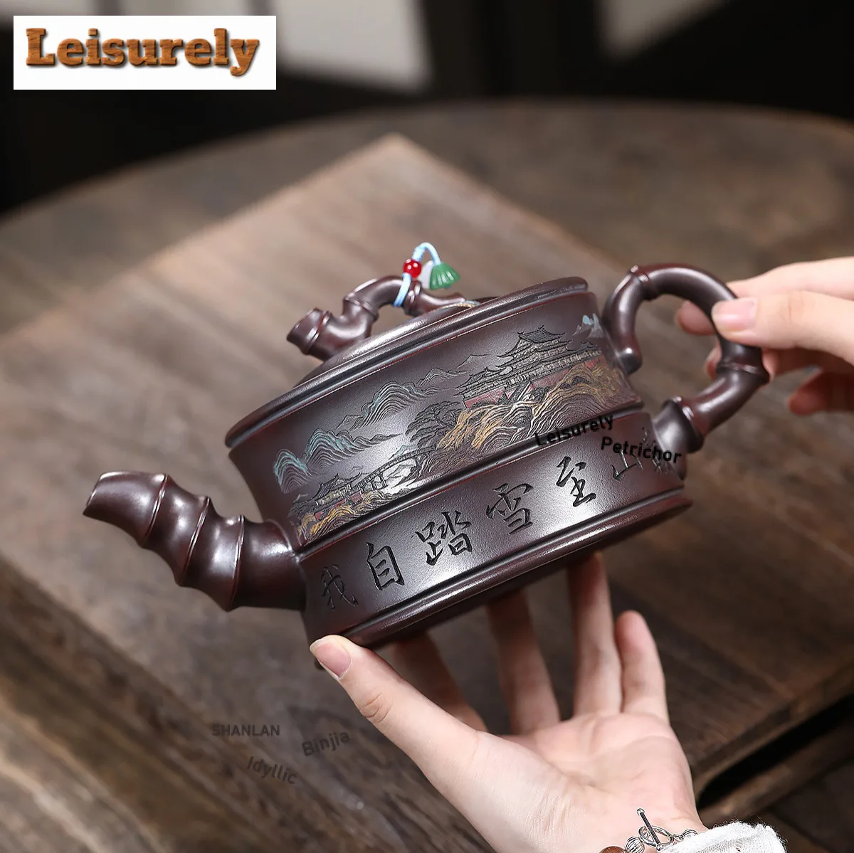 800ml Retro Yixing Purple Clay Teapots Handmade Bamboo Section Pot Raw Ore Antique Brass Mud Kettle Chinese Zisha Tea Set Gift
