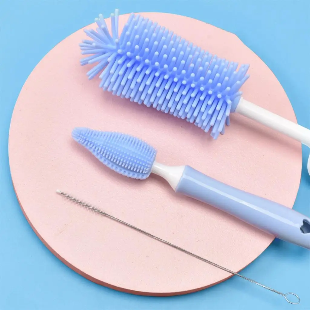 Brosse à biberon en Silicone, ensemble de 3 pièces, Rotation à 360 degrés,  attache-tétine pour bébé, pincettes, nettoyage des mamelons - AliExpress