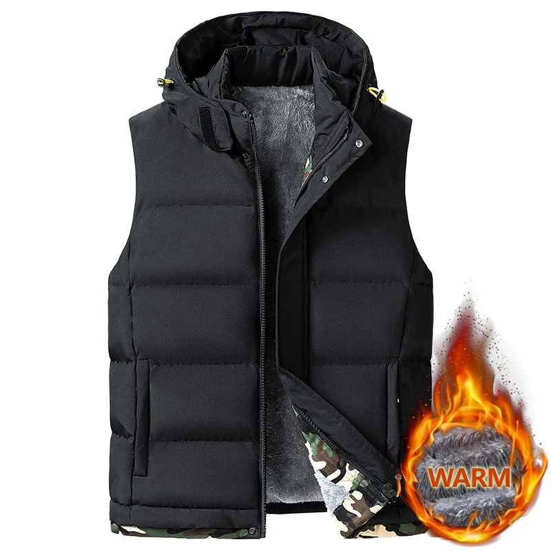 highQualityMensHoodedVestJacketWinterWarmSleevelessJackets